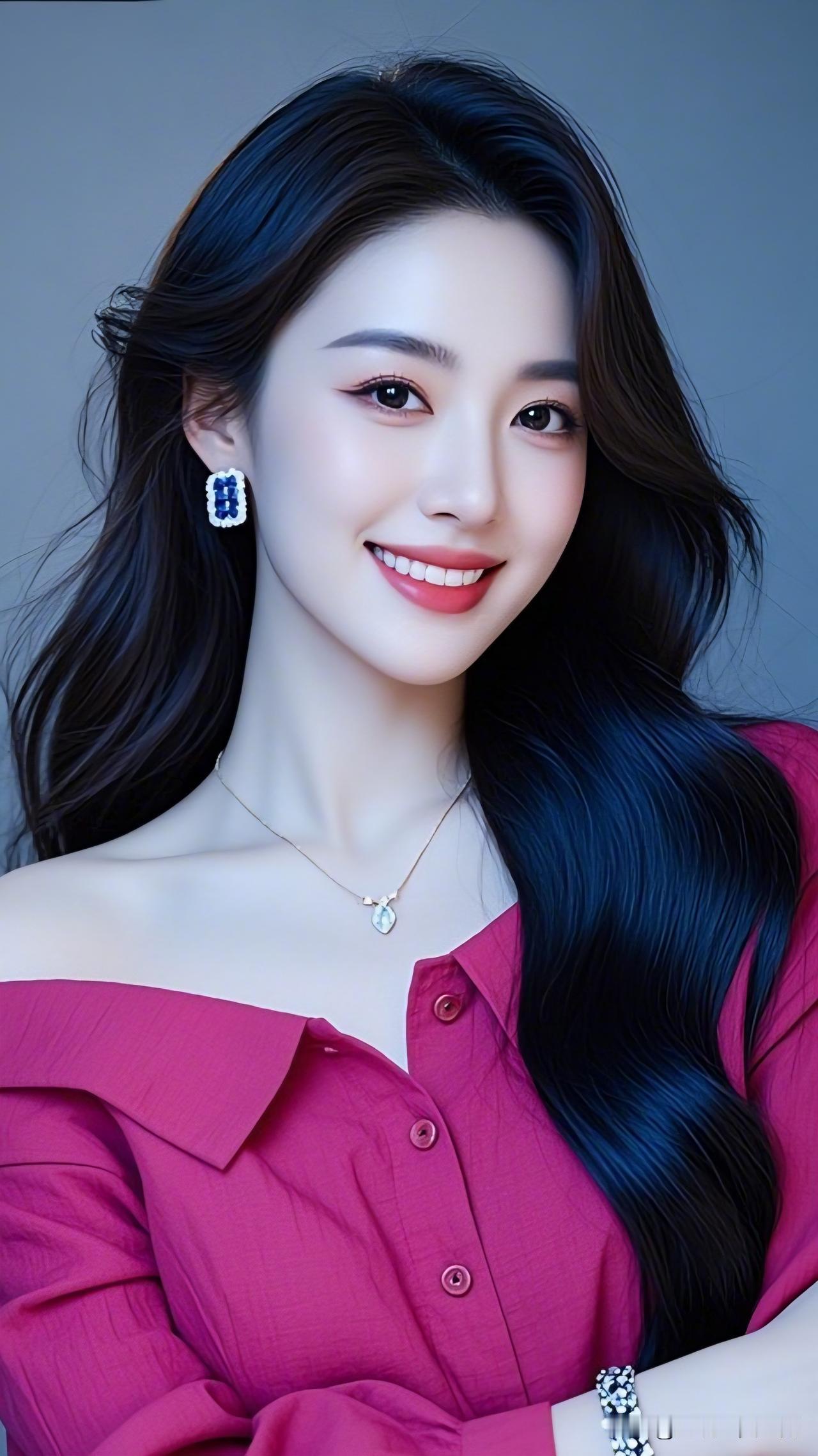 笑靥如花，玉佩轻摇。你喜欢哪一种气质的美人?甜美笑容，粉色衬衫，蓝宝石耳环，元