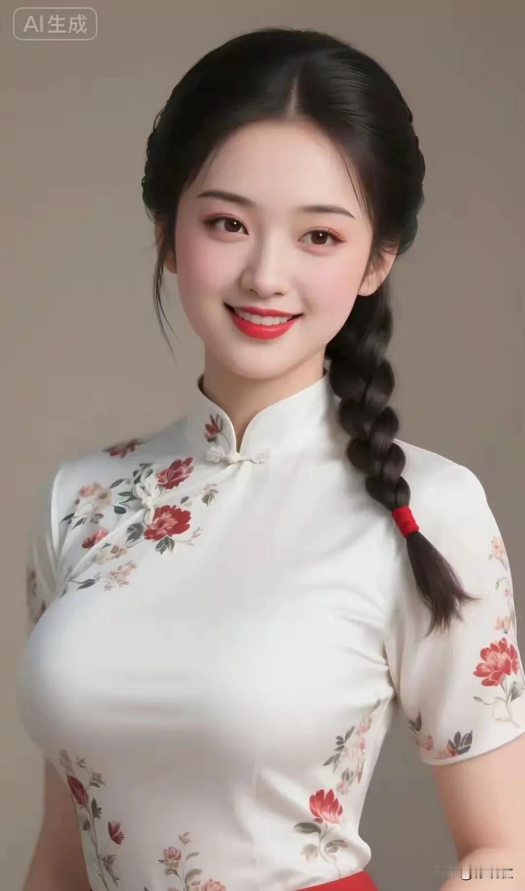 清水芙蓉，天然雕饰白色旗袍，碎花魅力眉清目秀，美如冠玉花容月貌，国色天姿