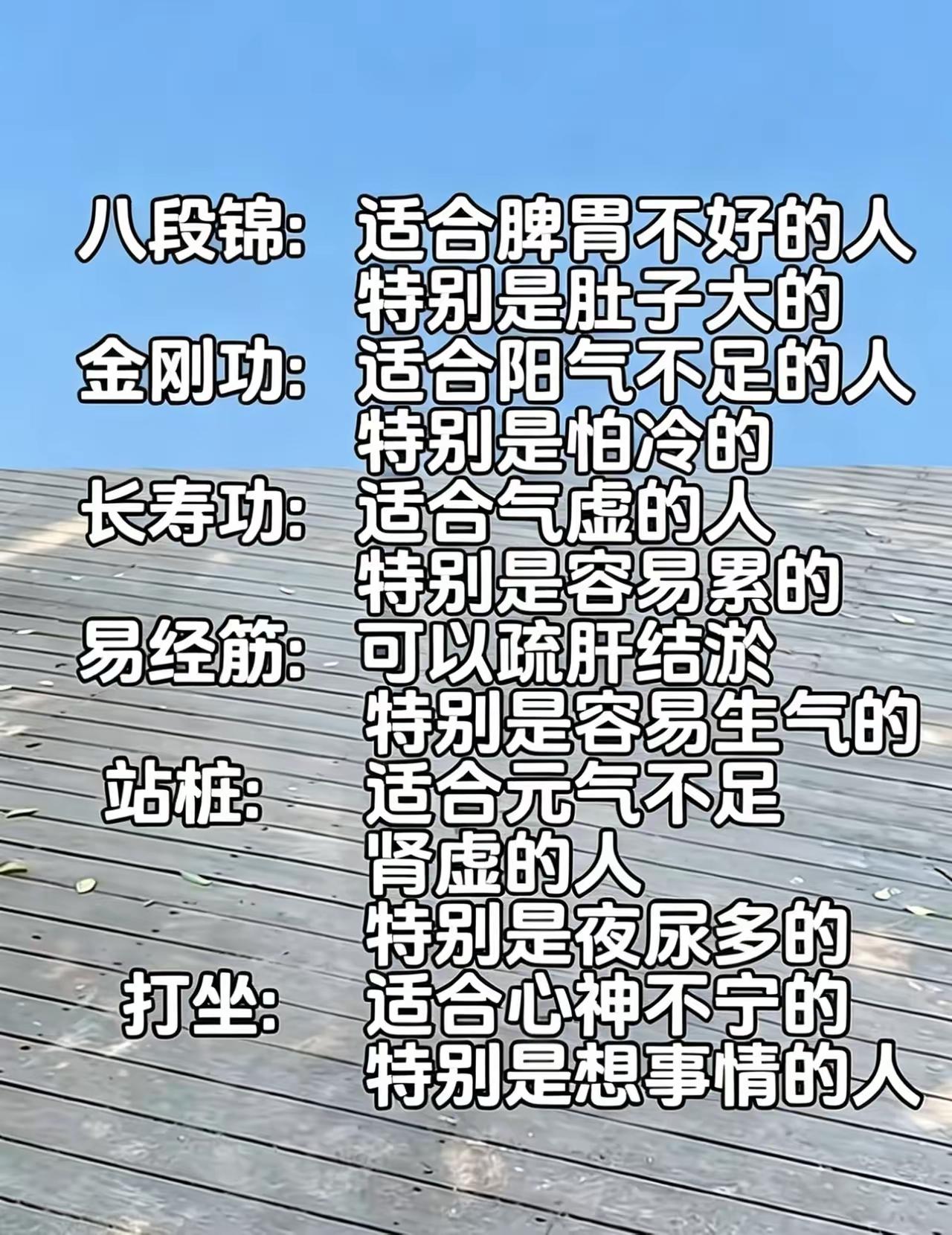 一张图看懂6大养生功法，对号入座，效果翻倍！选对方法，比盲目苦练更重要。一