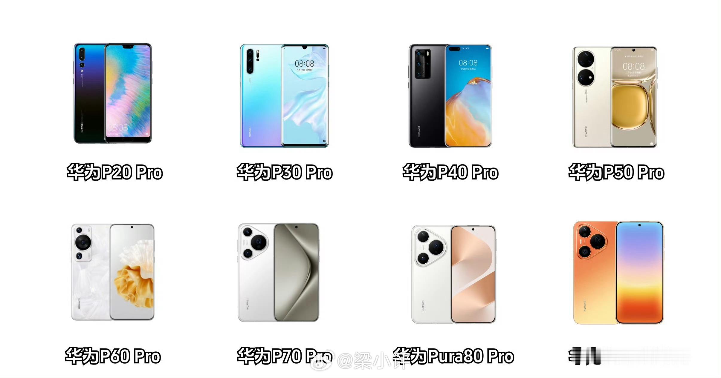 从华为P20Pro到华为Pura90Pro，8款型号，非要选择一个外观设计最