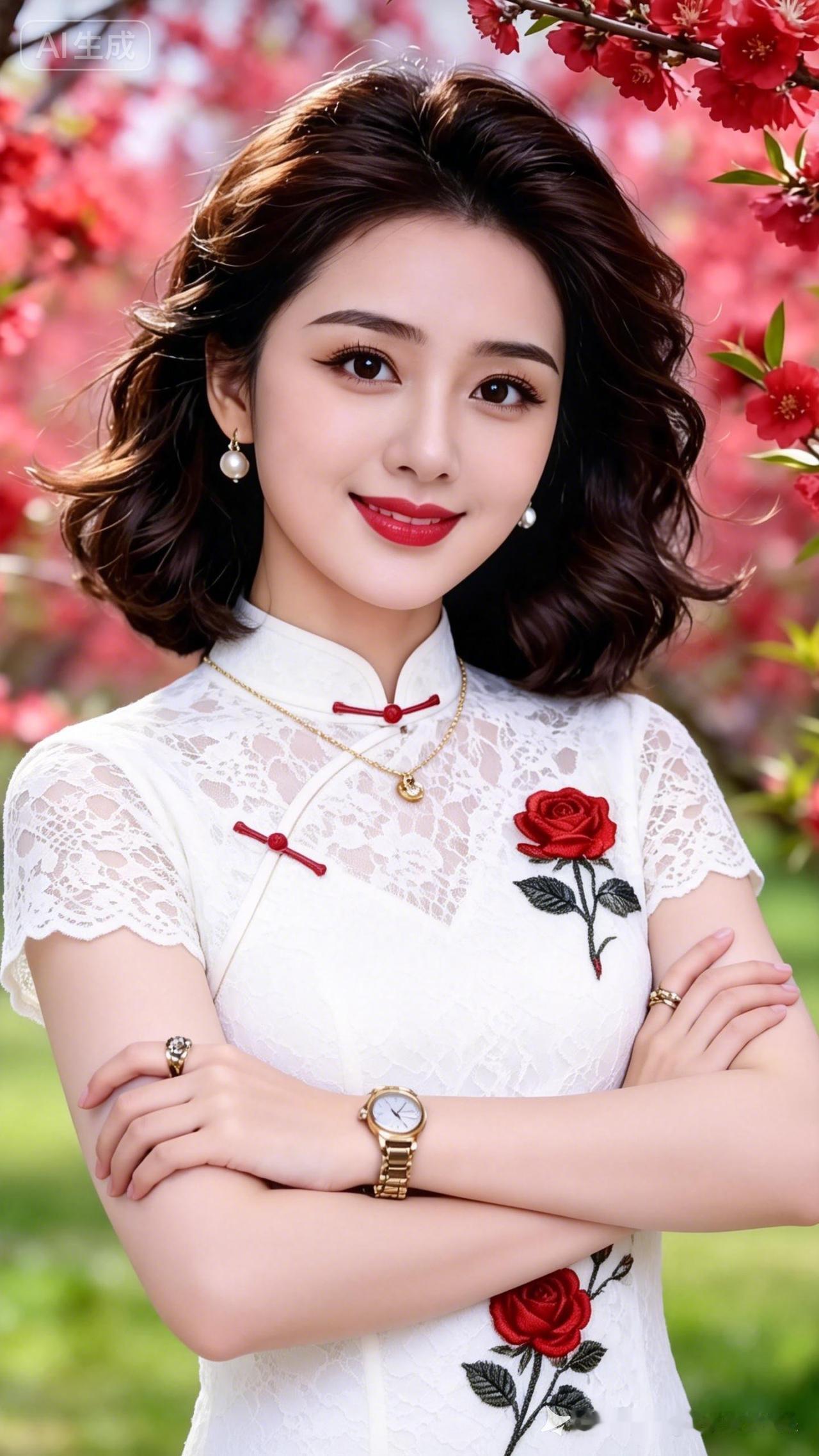 优雅旗袍少女，花海中的美丽绽放！