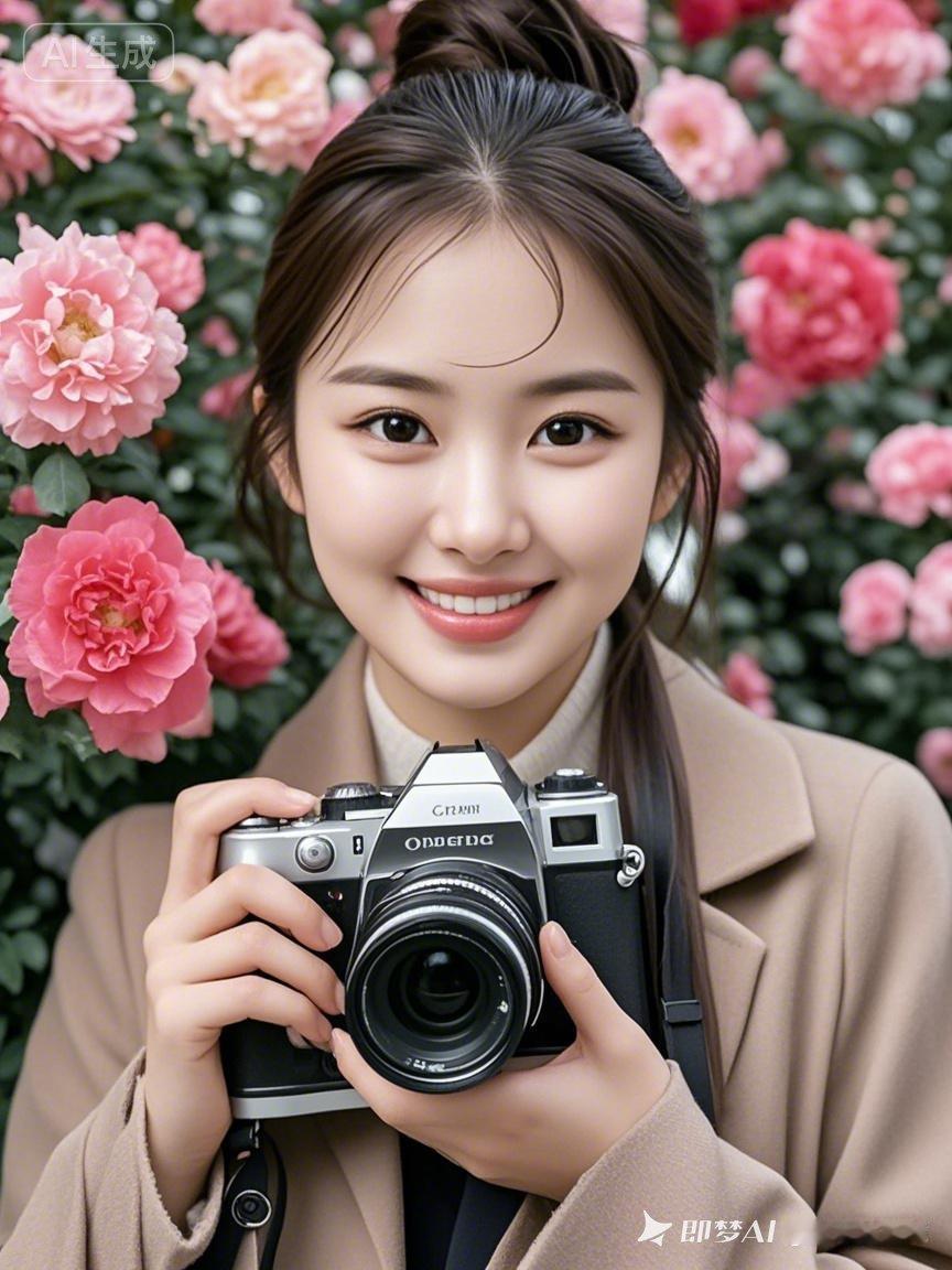 元气少女与花海，手持相机，记录美好瞬间！🌸📸
