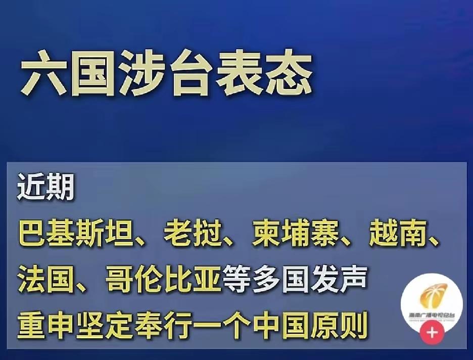 巴基斯坦，老挝，柬埔寨，越南，哥伦比亚，法国六国表态，奉行一个中国原则，都是负责