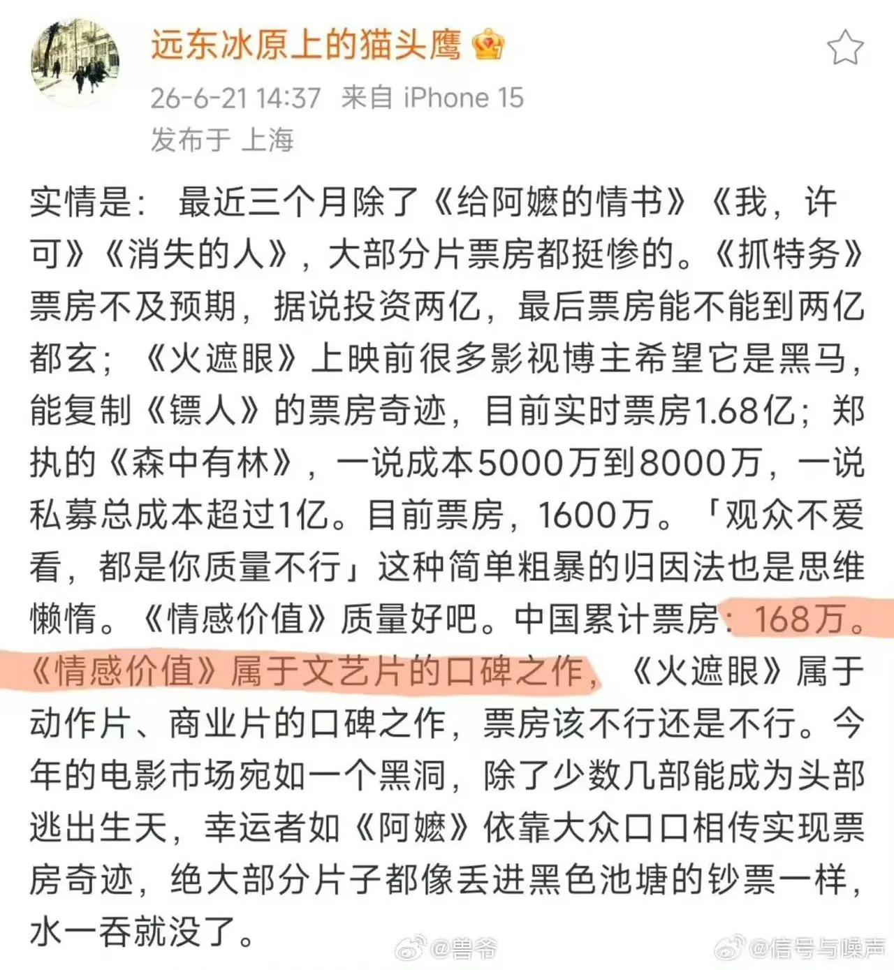 说电影市场崩塌，电影票房惨淡，会导致大牌明星、导演们接不到戏，挣不到钱了。可人