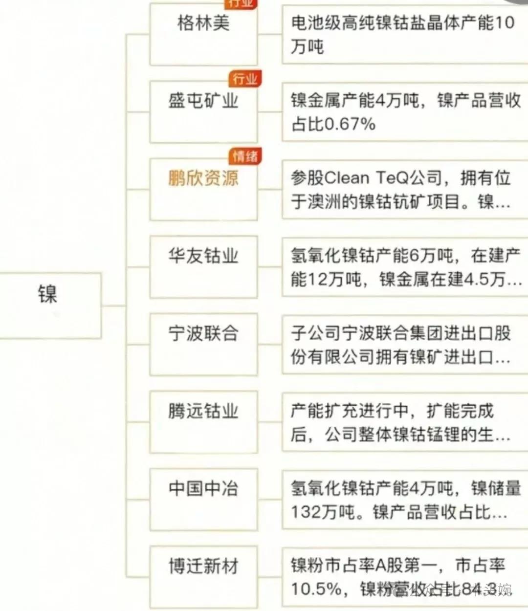 有色金属：铝、镍概念龙头梳理镍是三元锂电池的核心原料，能提升电池的能量密度和续