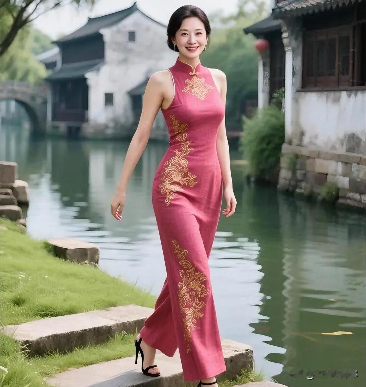 粉黛倚清波，金绣摇曳间，岁月自成诗。