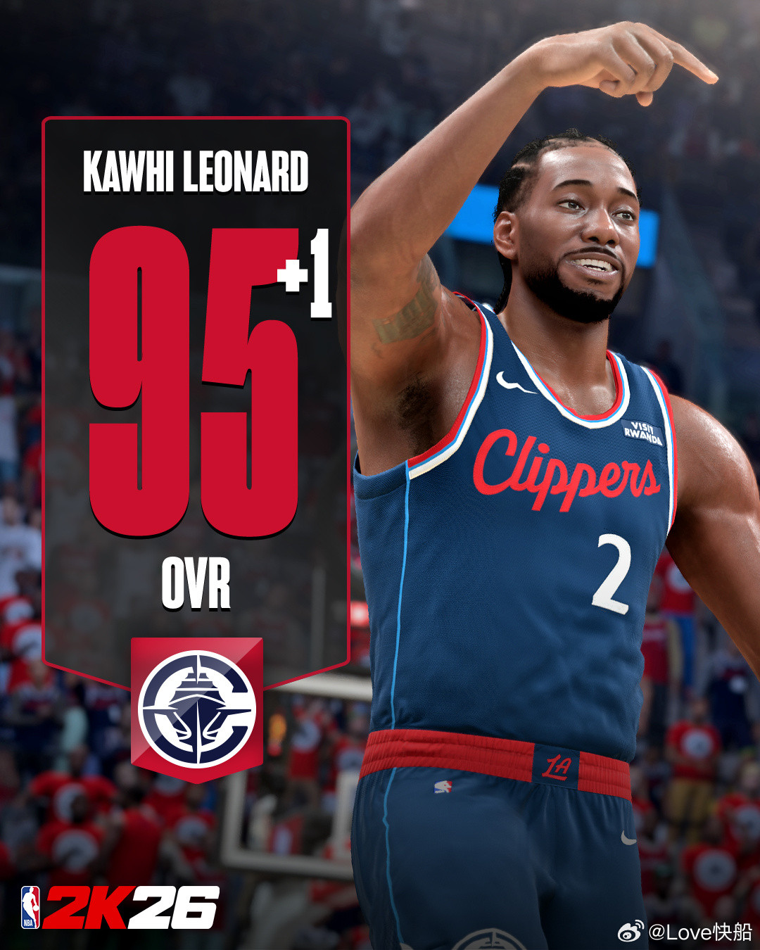 快船队最新NBA2K26能力值，小卡从91已经升到95：95—科怀·伦纳德