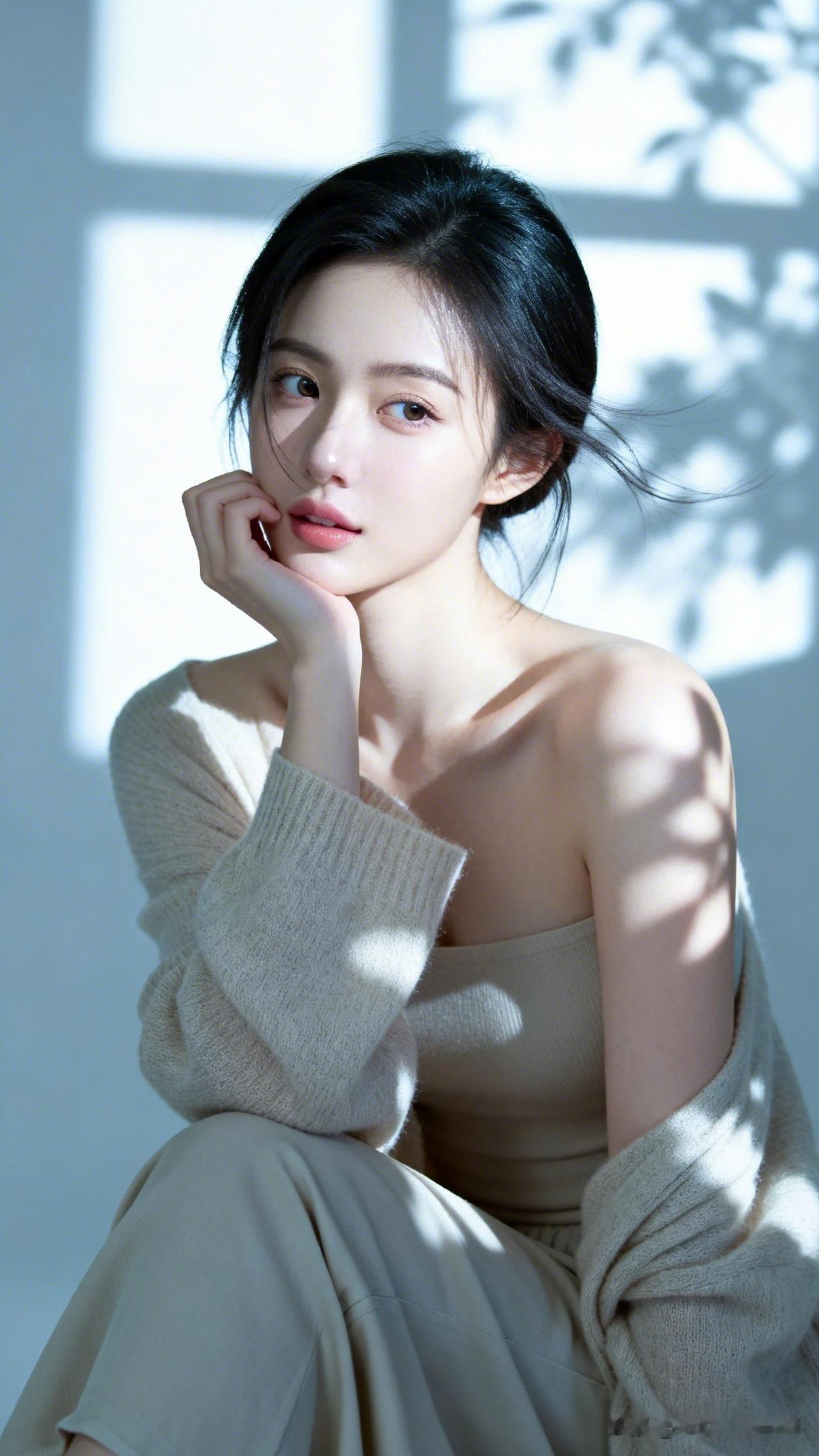 温柔阳光下的少女，沉思的瞬间，美如画。