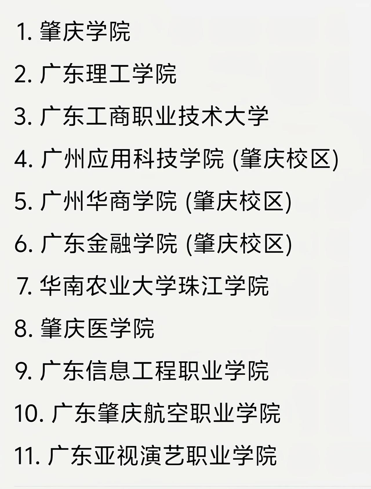 肇庆的高等教育搞得真成功，目前全市一共有11所大学，大学数量在广东名列前茅。肇庆