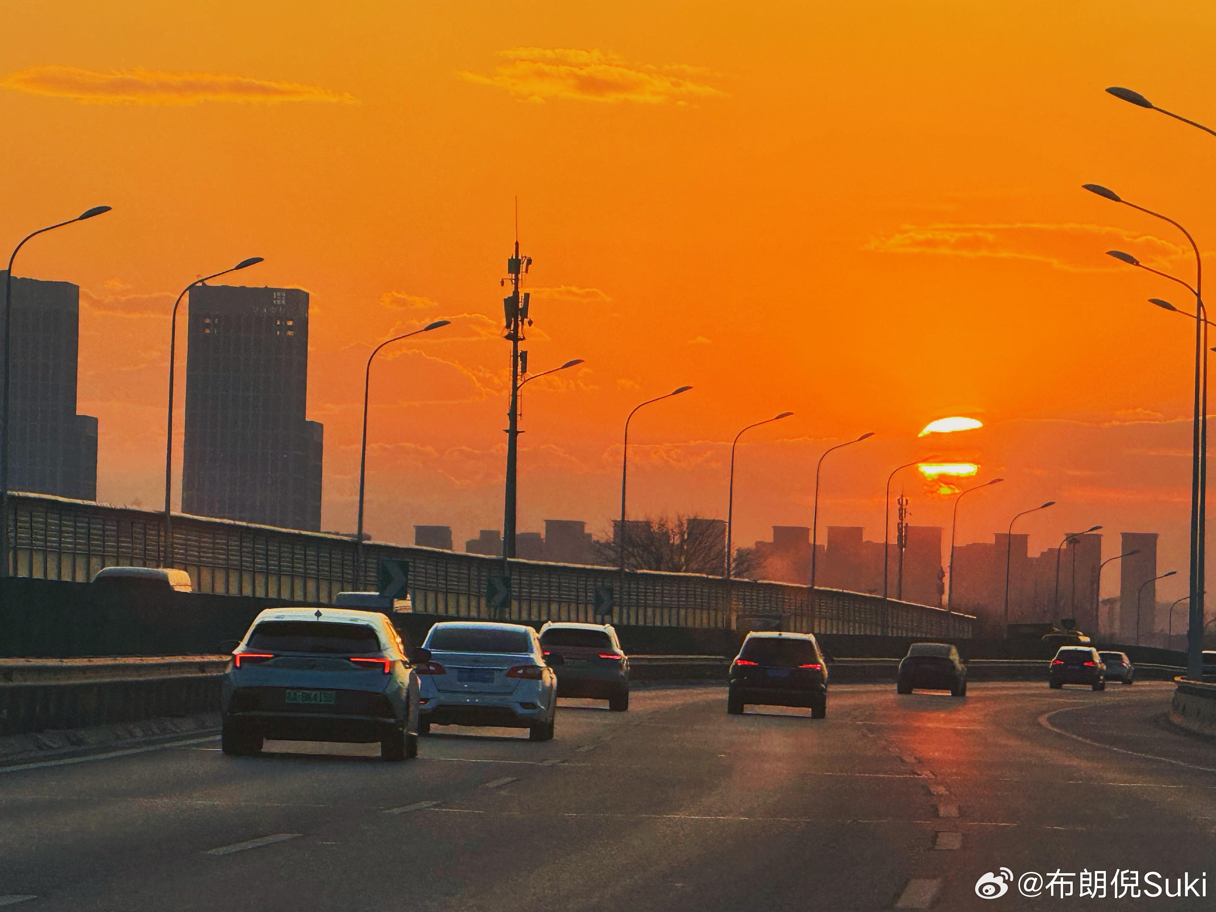 今天的夕阳真美啊……突然觉得我是摄影大师[笑着哭]​​​