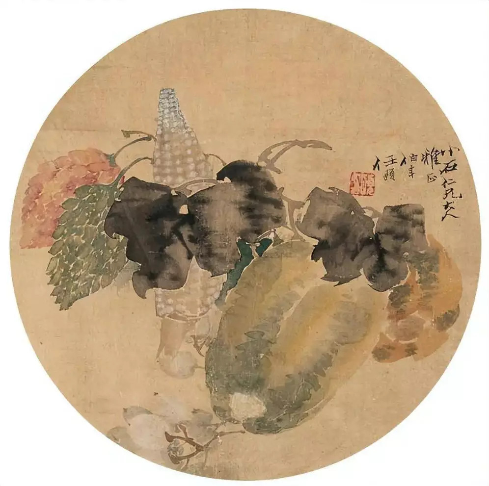 任伯年团扇画。任颐（1840—1896），初名润，字伯年，一字次远，号小楼，(亦