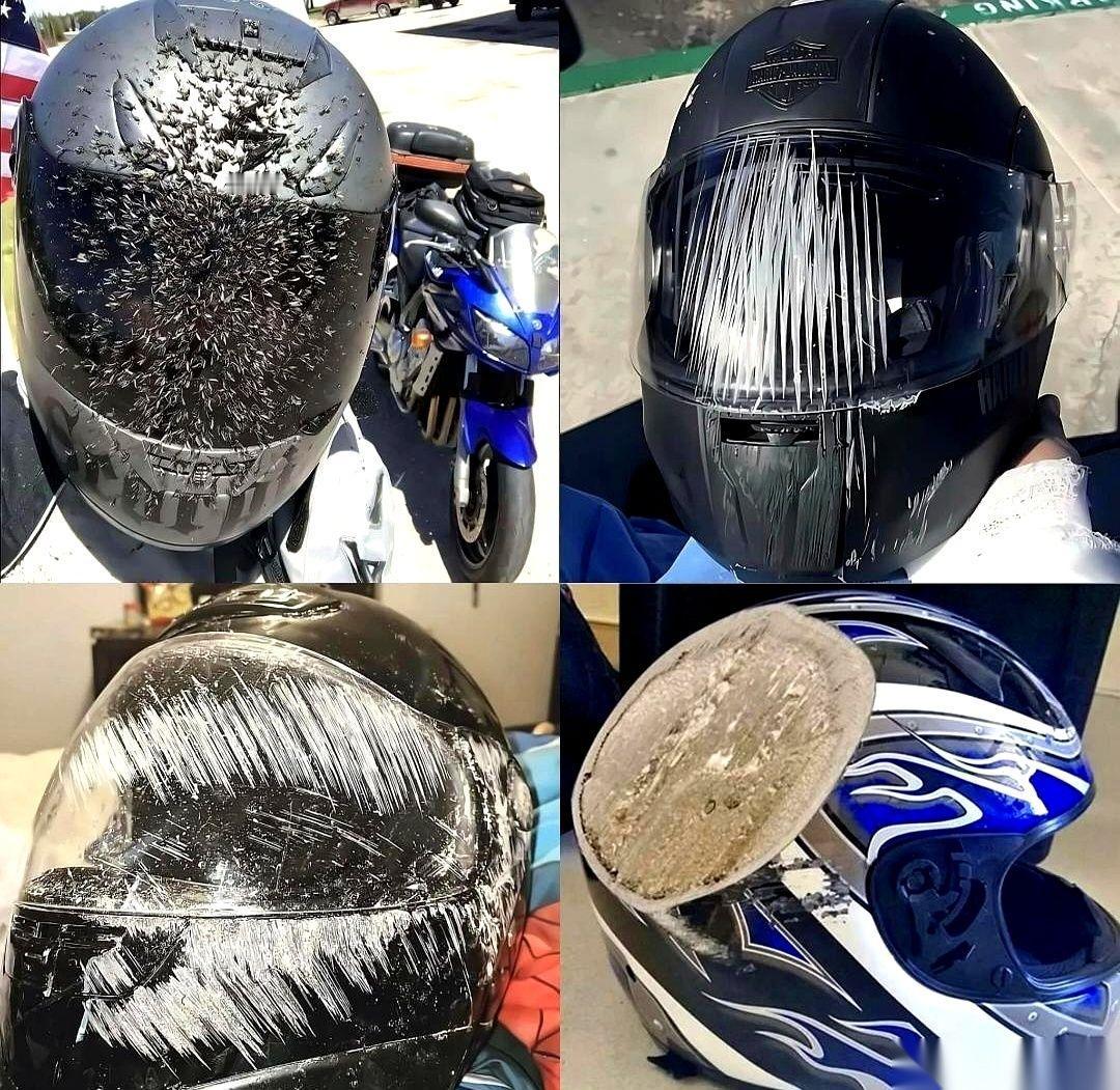 头盔都裂成这样了,人居然没事儿。真的,以前总觉得戴头盔是给交警看的,是为了那点