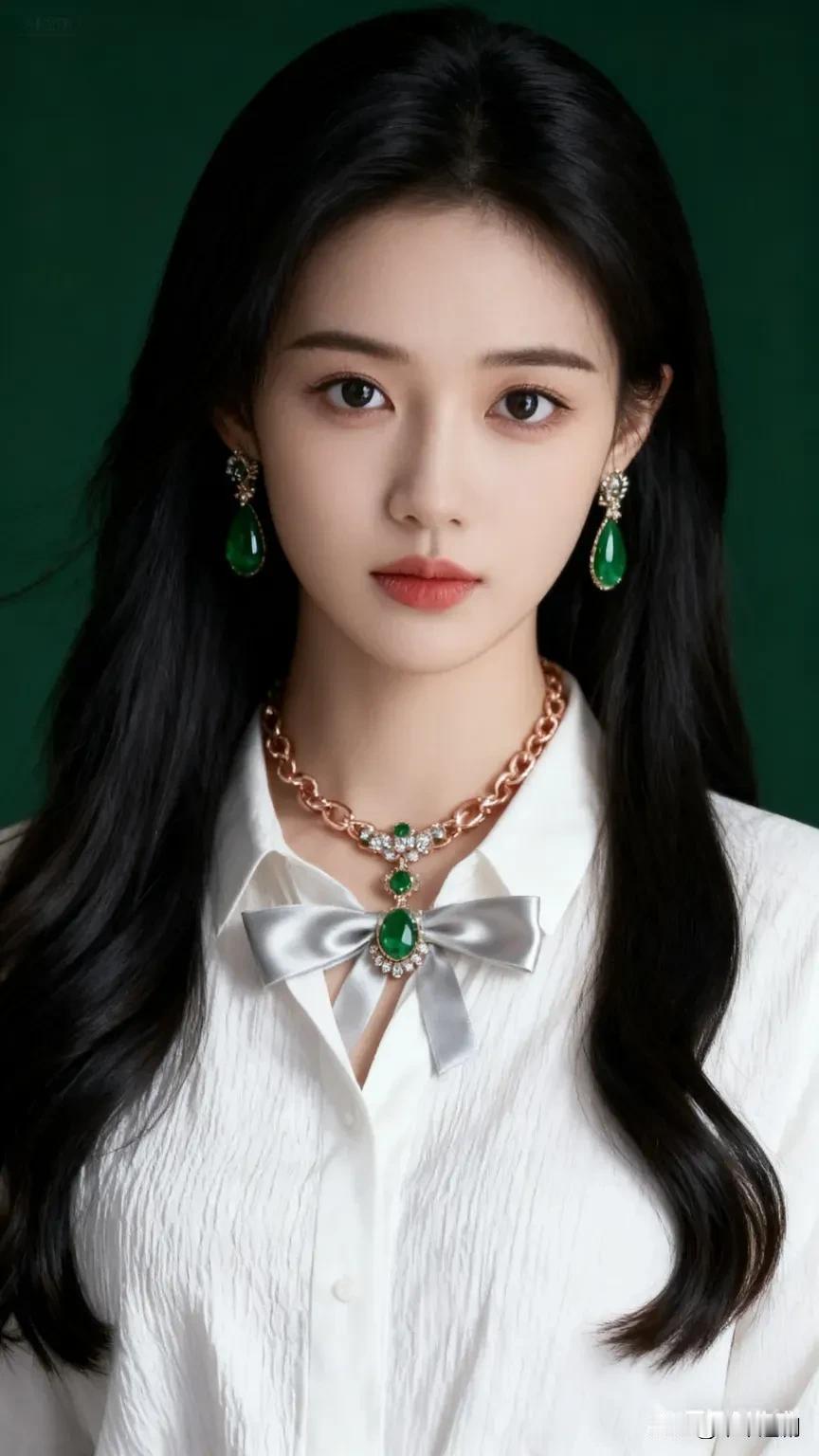 什么样的穿搭可以成为气质女神?白衫衬得眉目清润，颈间缎带缠着凉绿的翠，耳坠的流
