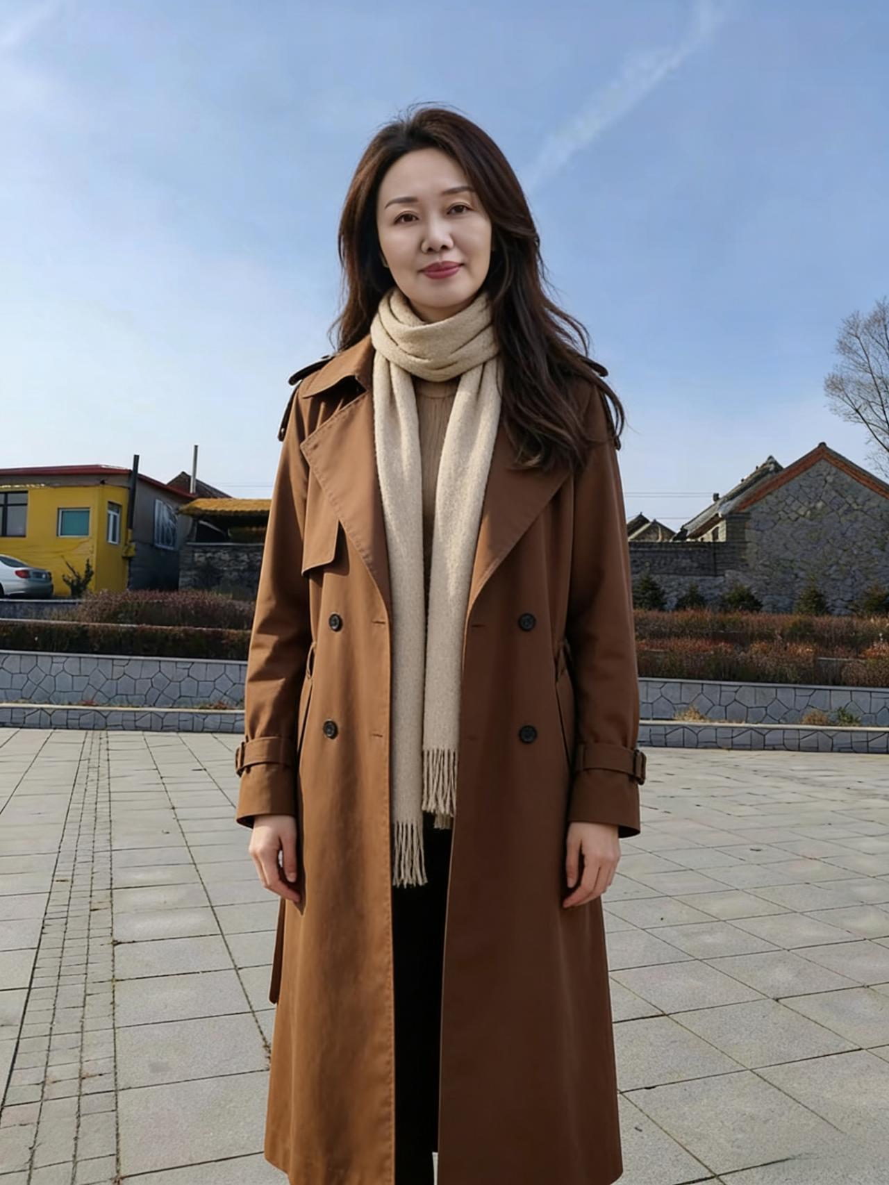 广场的瓷砖，像一面镜子映着我的影子，也映着这个世界的喧嚣～我穿着风衣，站