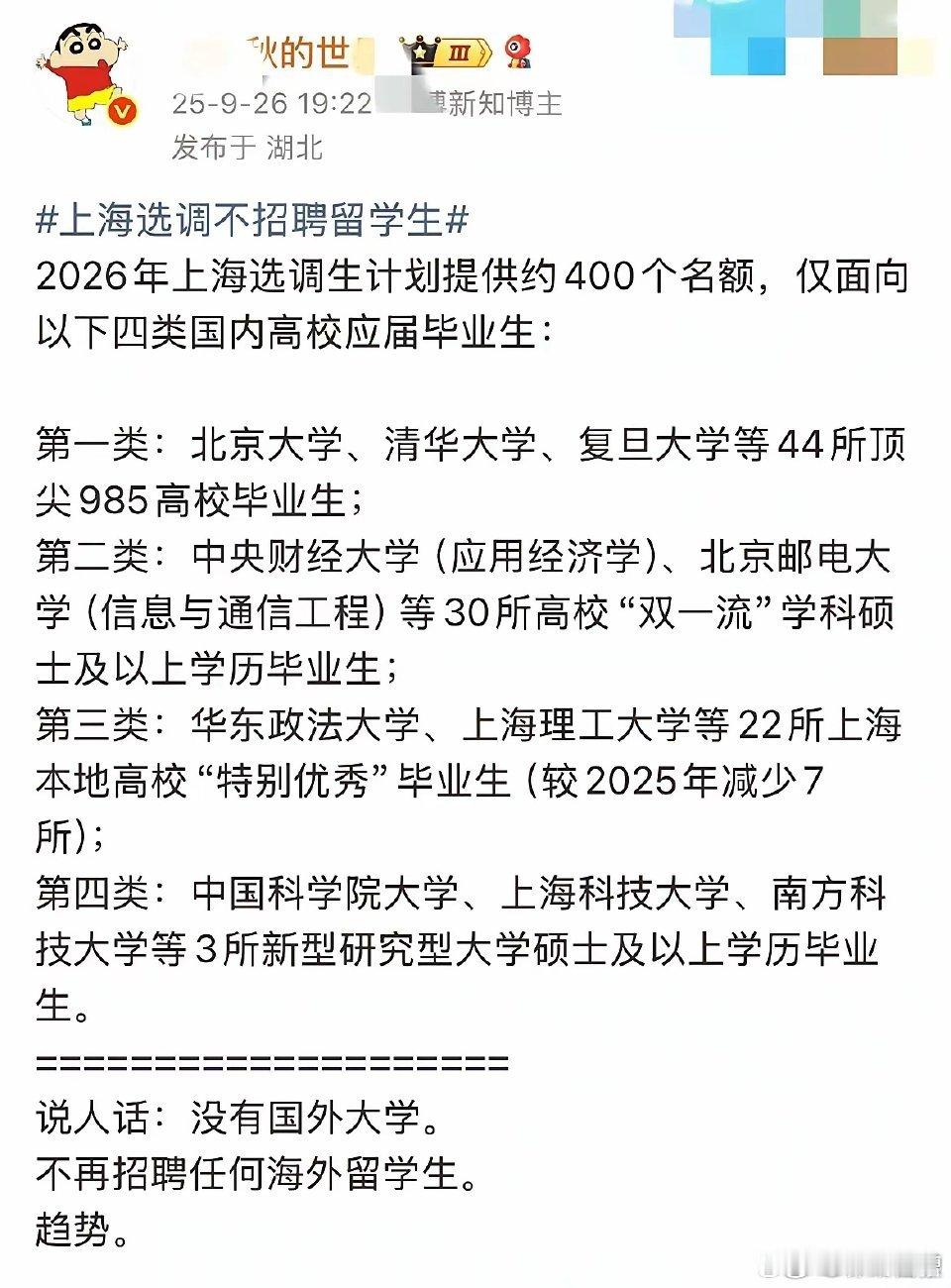 上海选调生已经没有留学生的份了留学生越来越水是趋势不被国内认可也是趋势​​​