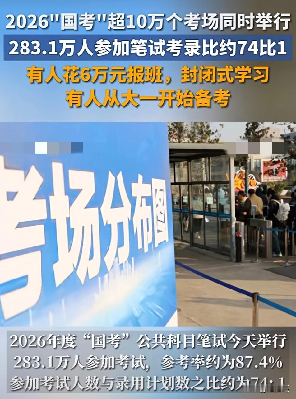杀疯了2026国考283万人抢岗，74:1竞争比背后有人大一就备考今天