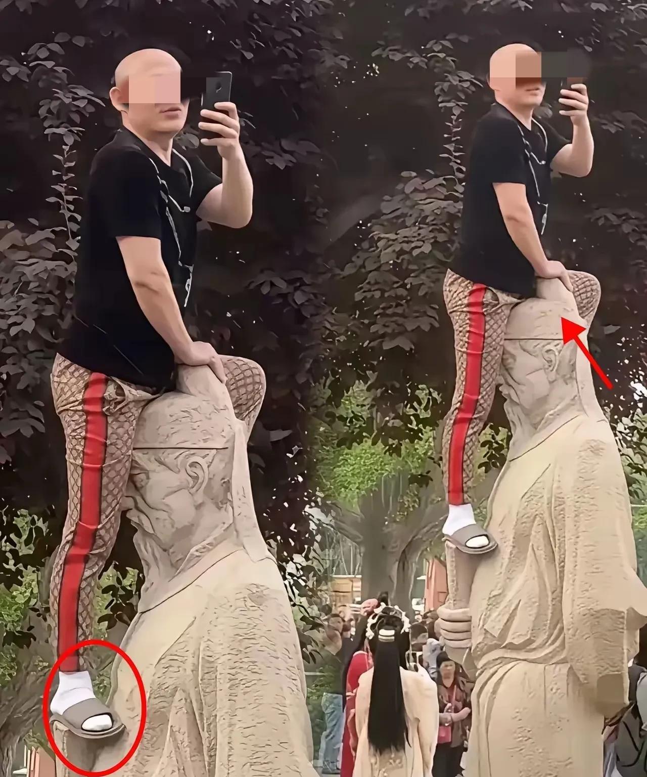 全网都在找这位男士，他到底是谁！西安大雁塔北广场，一位男士越过栅栏，麻利的爬上了