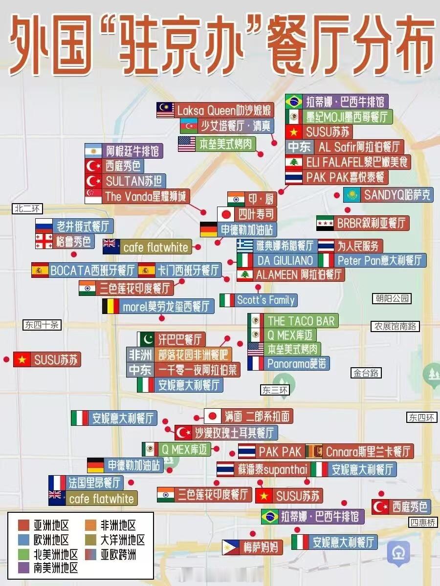 外国“驻京办”餐厅分布