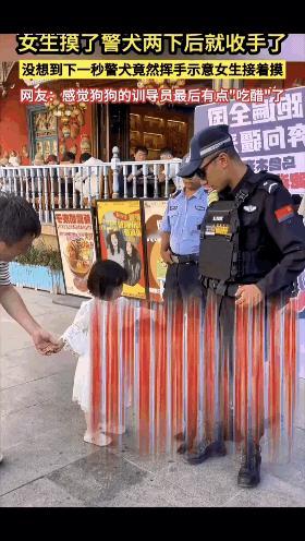“彻底解释不清楚了”新疆，帽子叔叔带着警犬执勤，一小女孩路过，不禁停下脚步，忍