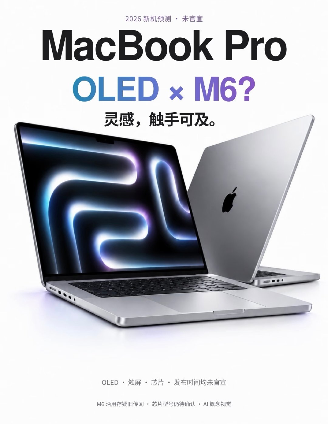 MacBookPro新爆料：OLED屏幕搭配M6芯片，打造全新AI工作站！传闻有望加入触屏与灵动岛，