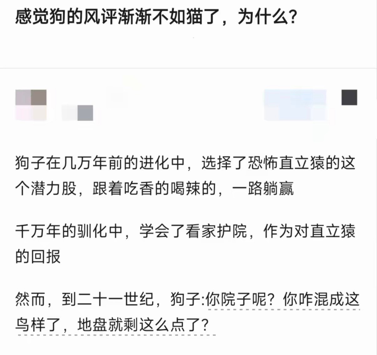 感觉狗的风评渐渐不如猫了，为什么？