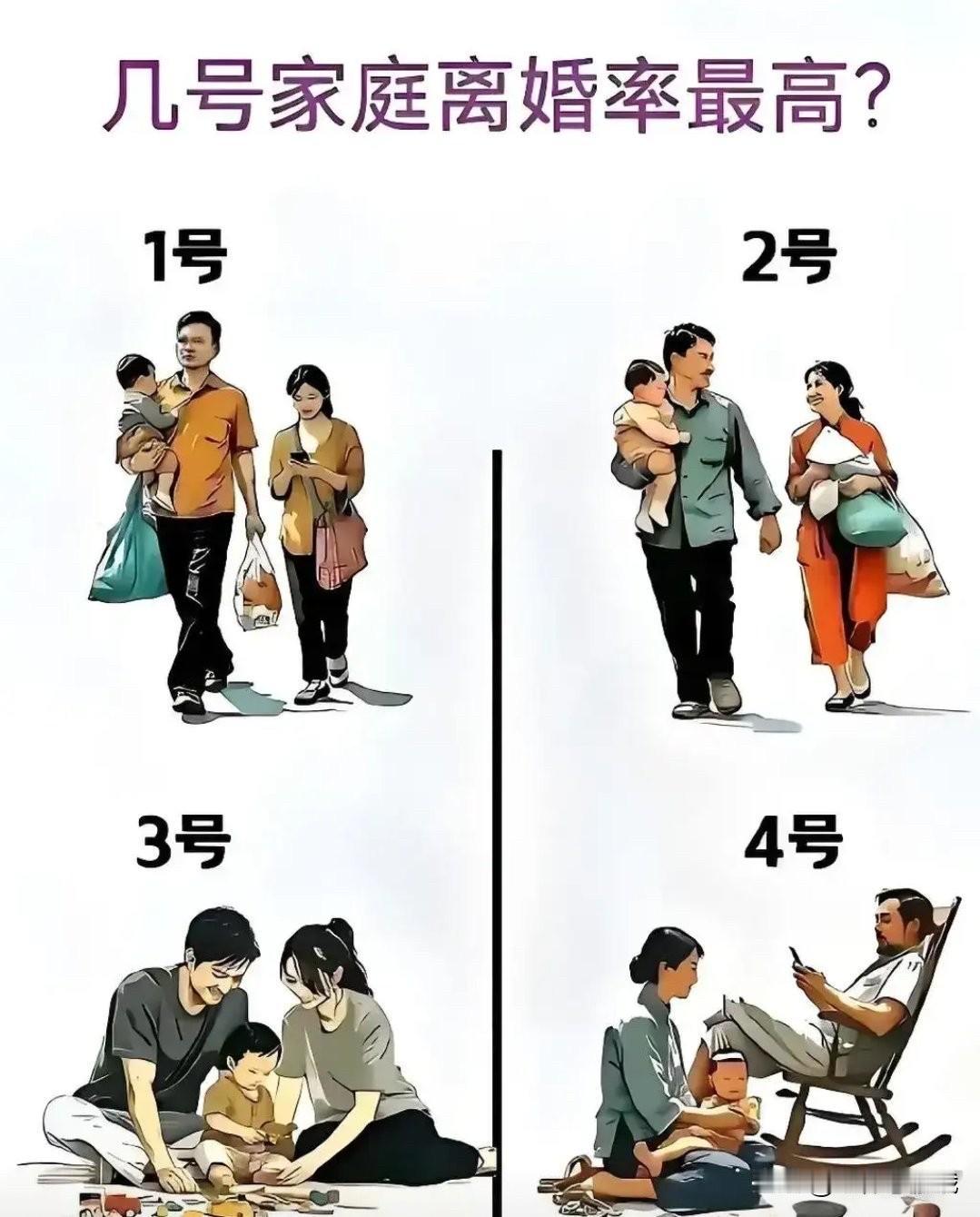 你们觉得下面几号家庭的离婚概率大我觉得3号不能离婚的情形离婚要素多久