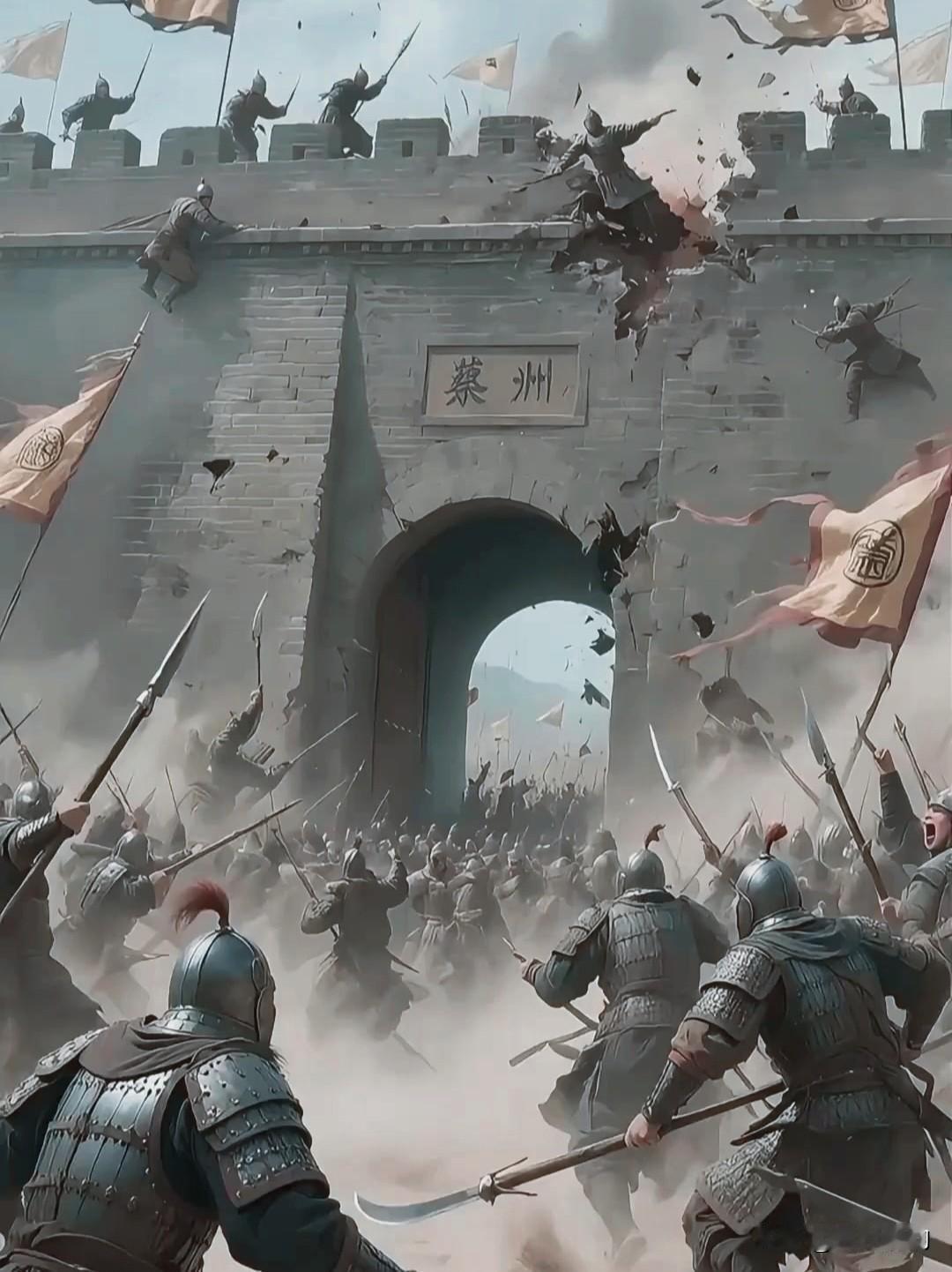 1234年2月9日，黎明前最黑暗的时刻。宋军率先攻破南门，士兵们高喊着“报仇雪耻