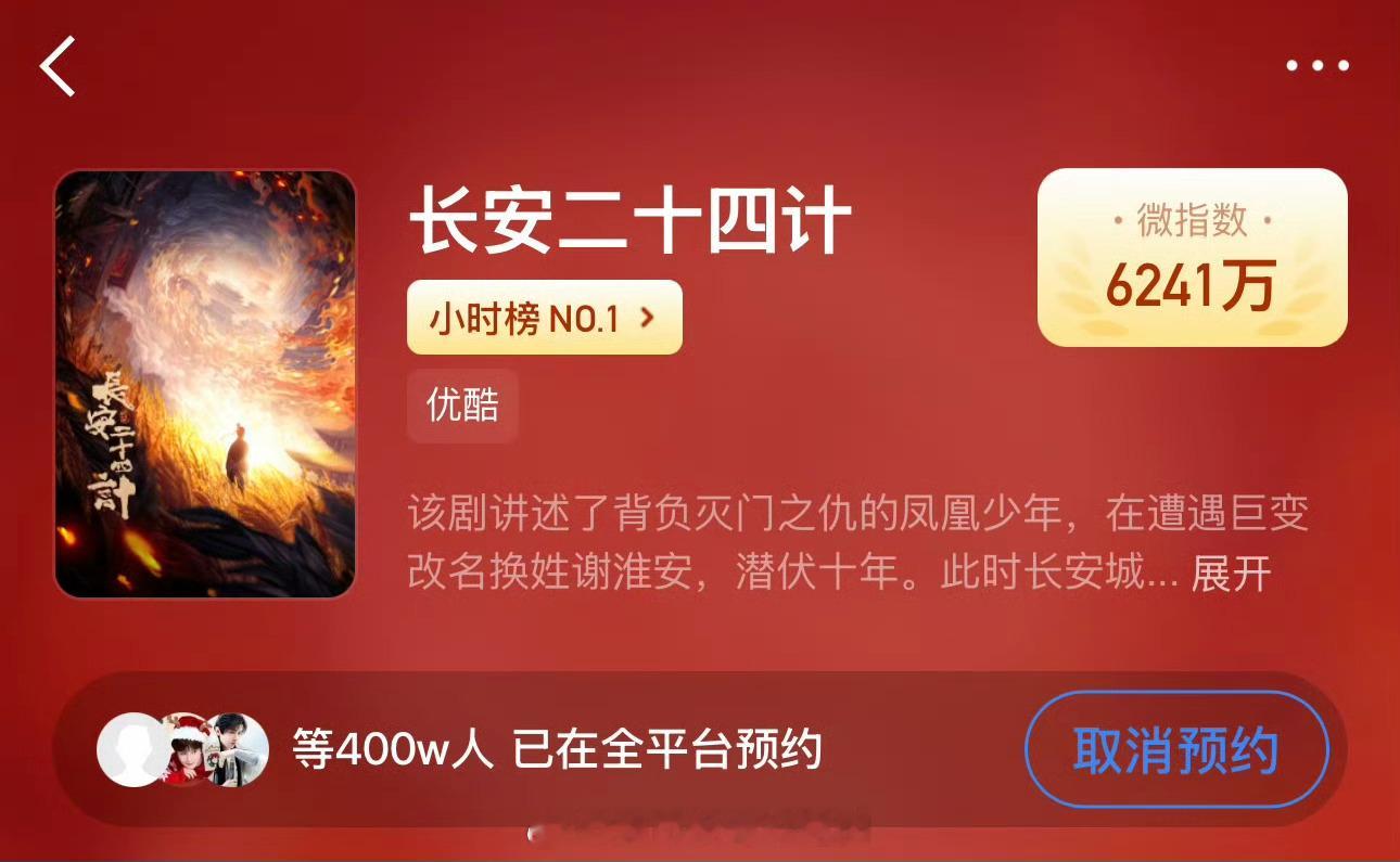成毅长安二十四计预约量破400万🔥