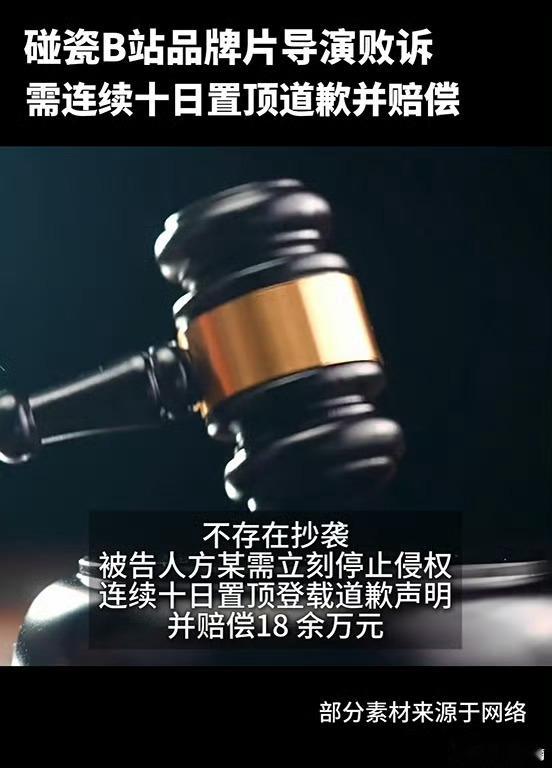 碰瓷B站品牌片导演败诉碰瓷B站导演被判赔18万元现在有些人为了流量也是不择手段，