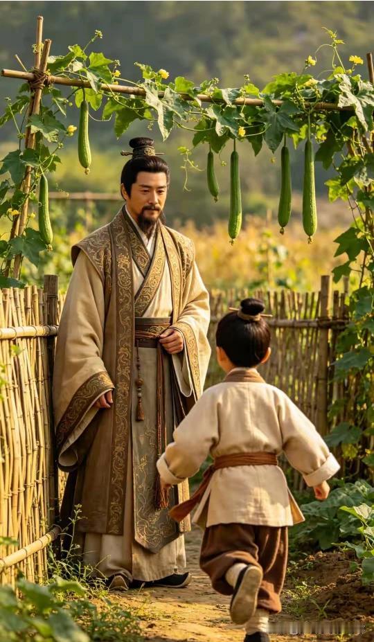 《小园•农趣》邻翁借火过篱笆，豆角悬藤挂小瓜。童倚槐根观蚁趣，树叶飘落拍