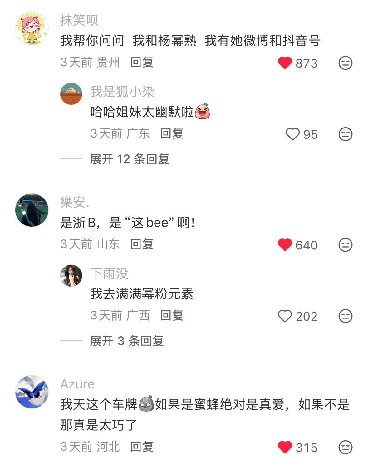 杨幂我丢，这车牌就是就是我的梦中情牌而且网友说浙B约等于“这bee”啊！