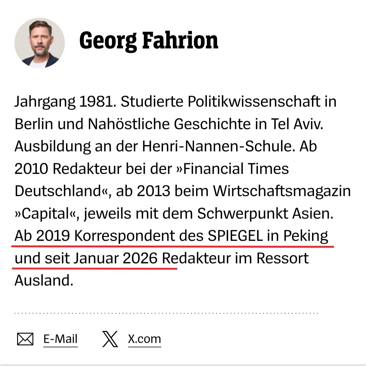 别了，德国最有影响力的新闻调查媒体《明镜周刊》的常驻北京记者GeorgFahr
