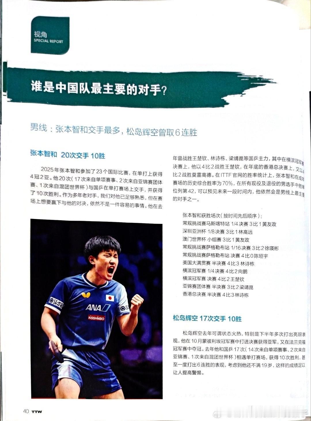 数据不会说谎：松岛辉空比张本智和“威胁”更大！张本智和和国乒交手20次：取