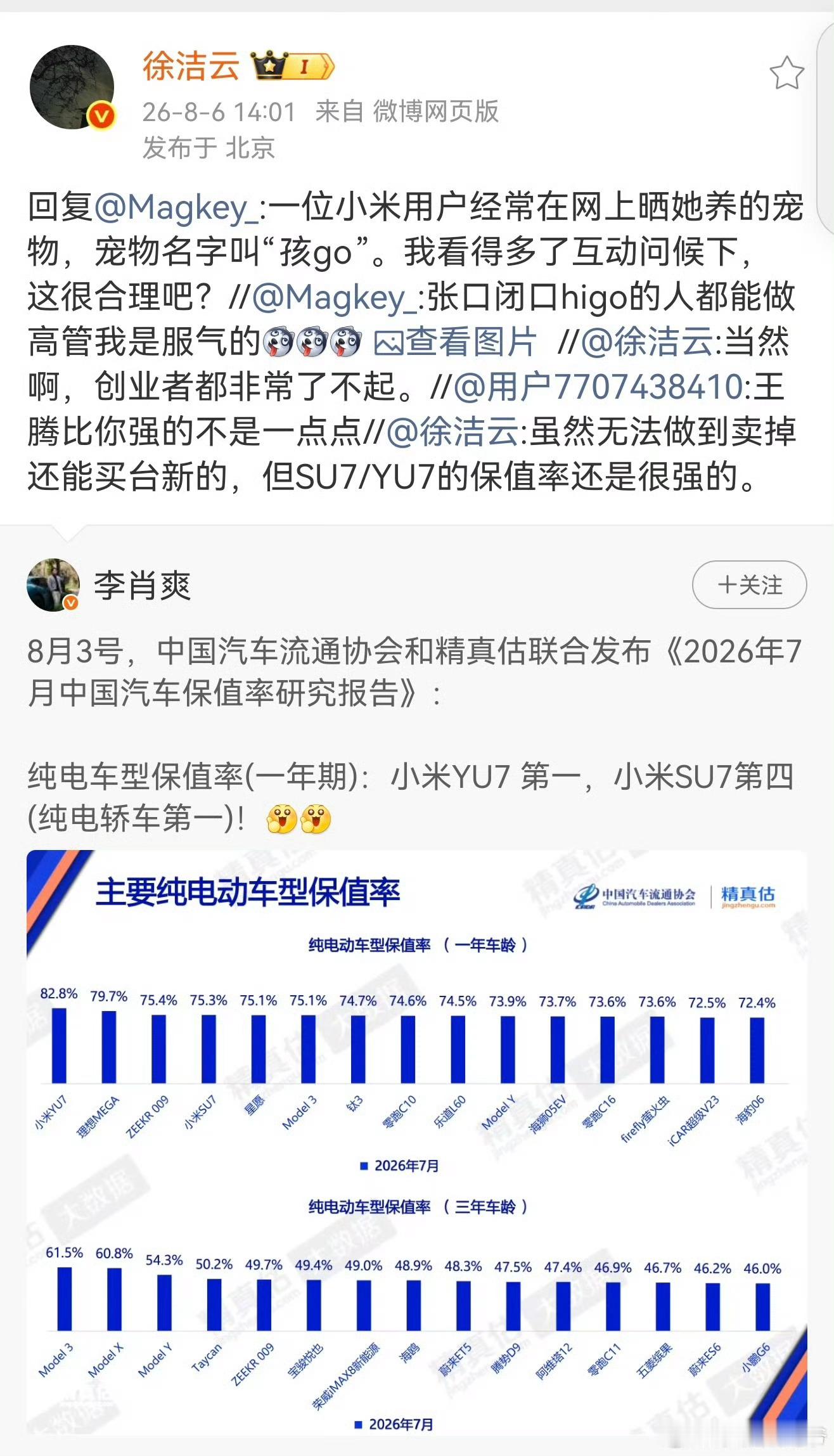 徐洁云称有小米用户宠物叫孩goMark一记按说，这是可以进入某一类史书的事件