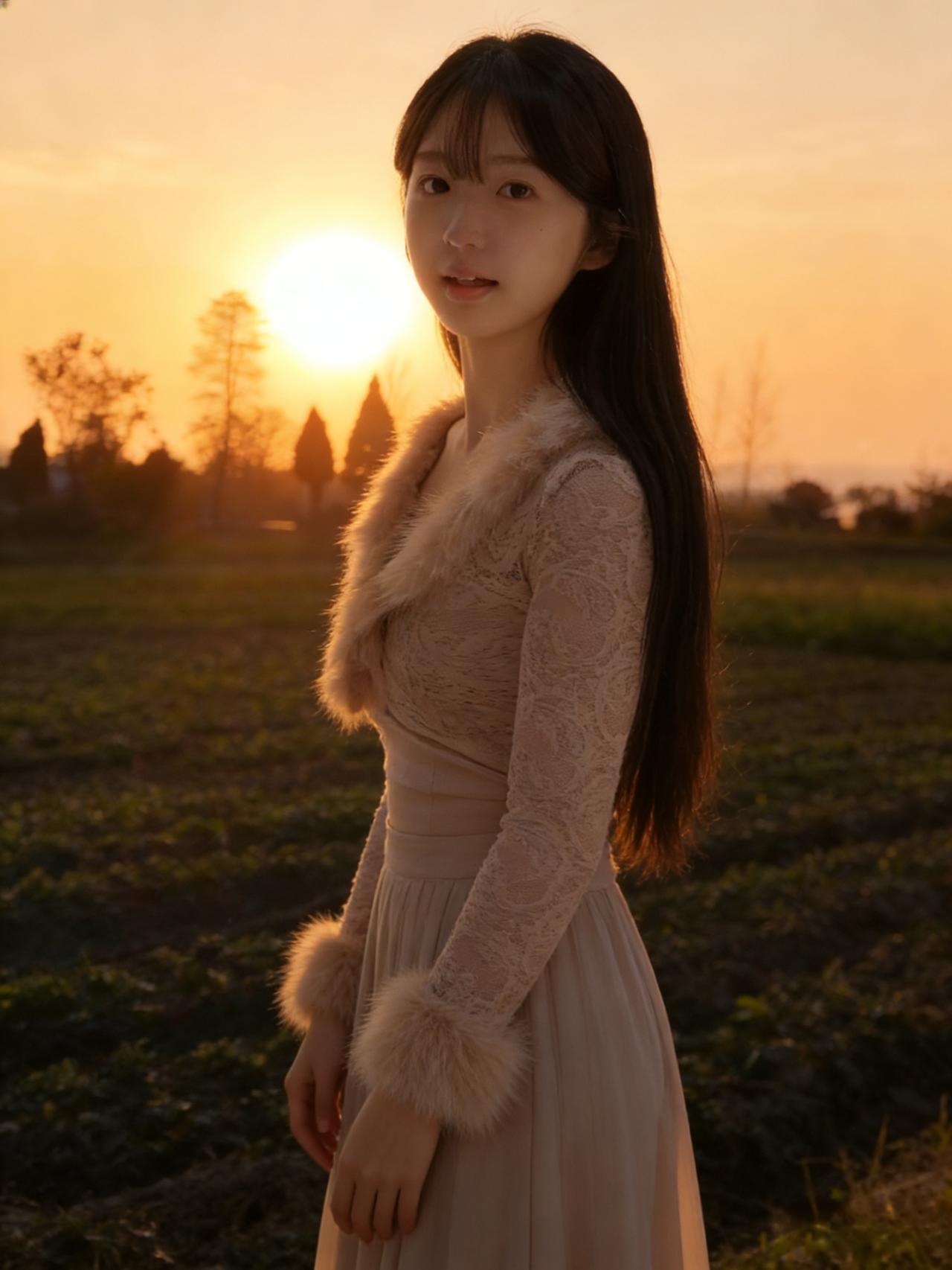 落日下平芜，万里秋图。粉裙人立小桥隅。长发随风飘似雪，拂过青蒲。～