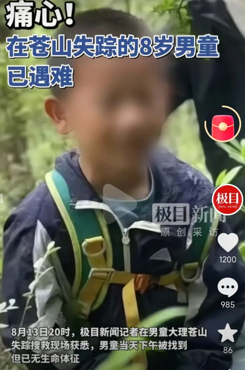 7岁自闭症男孩找到了，可惜的是，人已经不幸遇难，有网友留言说，在清碧溪河里，衣服