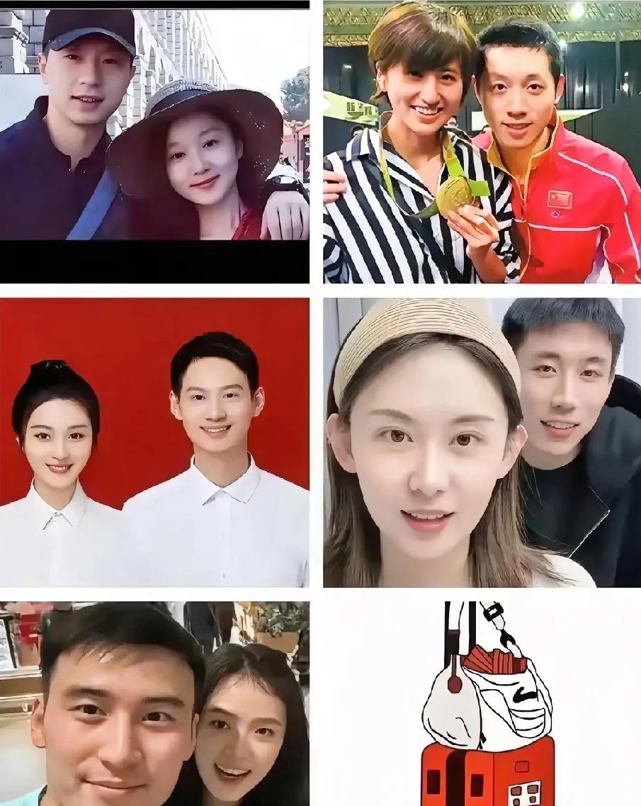 马龙和夏露，育有两个儿子。许昕和姚彦，育有一儿一女。周雨和孙妮娜，育有一女。