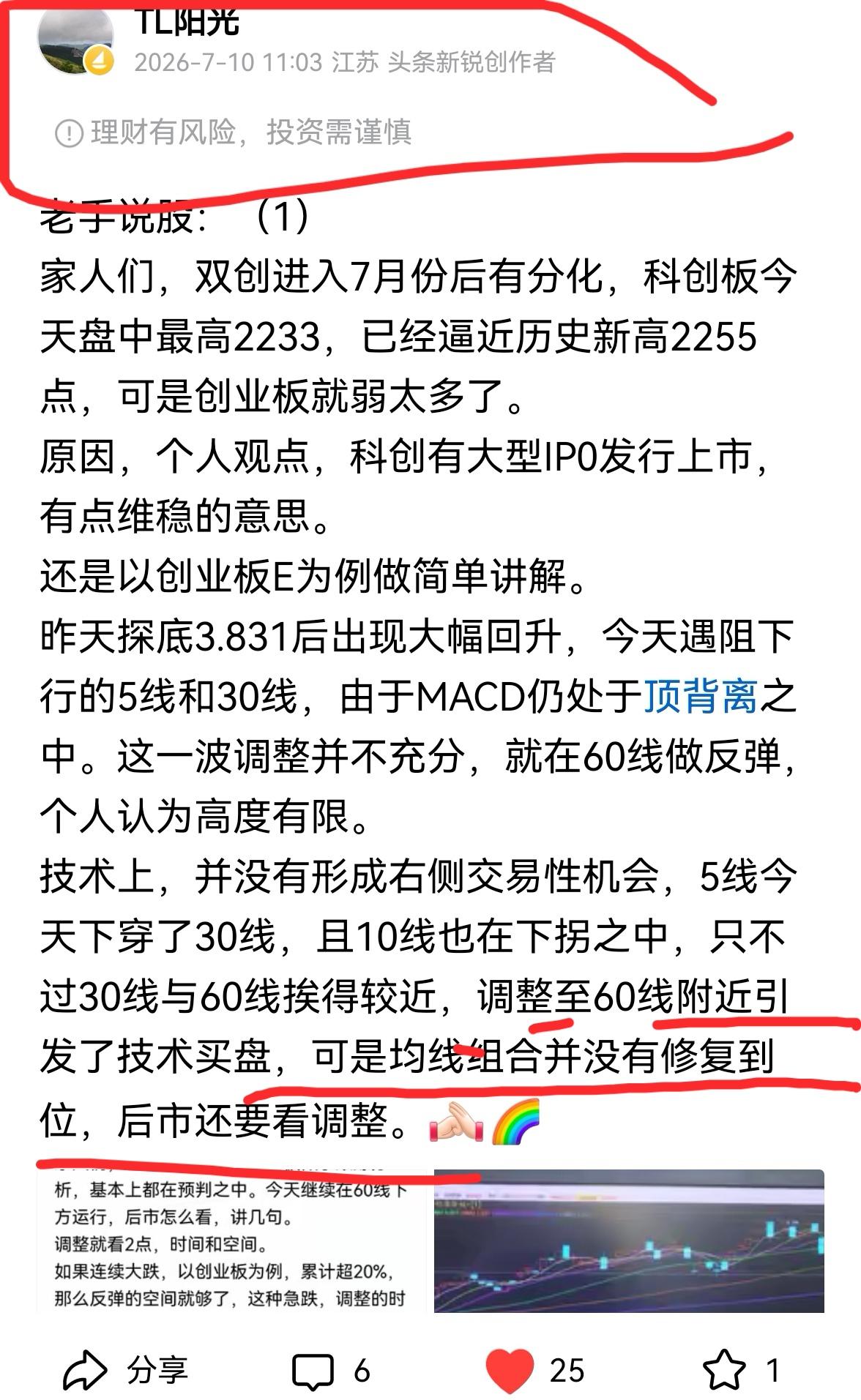 老手说股：（1）家人们，2天没写，有友友催更，谢谢支持呀。今天继续更新创业板