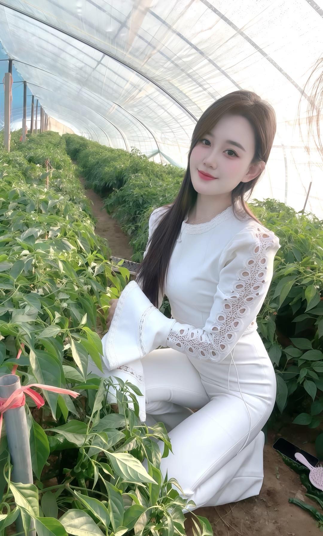 绿意盎然间，白衣美人笑。