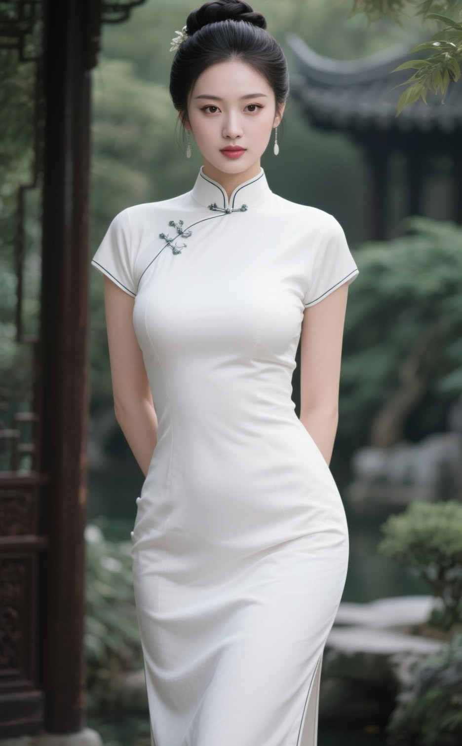 娇柔美眉旗袍衬出玲珑态