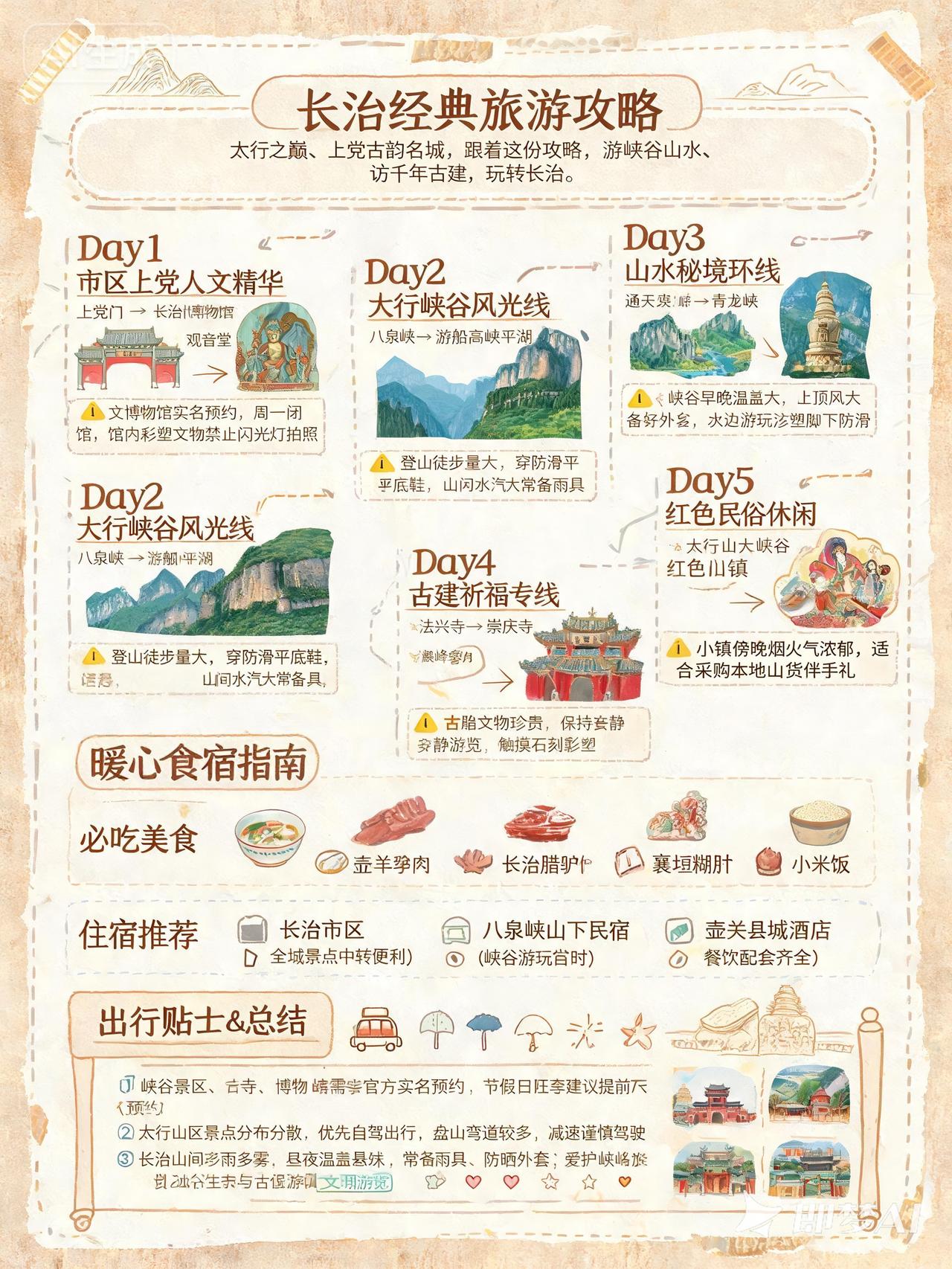 山西3日游去哪比较好?山西长治经典旅游攻略信息图：Day1市区上党人文