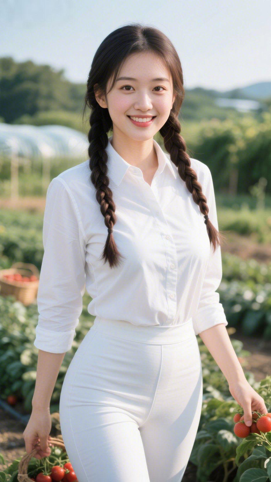 《莓园里的白衫风》晨露还沾在莓叶上时，她的笑先撞进了果丛里——双辫松松垂在