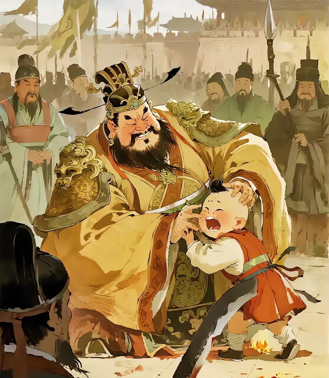 348年，石虎将亲生儿子石宣当众活刮，却还不解气，又将他挖掉眼睛，砍断四肢，活活