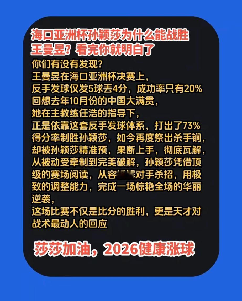 有教练针对性的对策，曼昱去年赢了比赛，今年同样的动作，莎莎果断破解。这是什么？