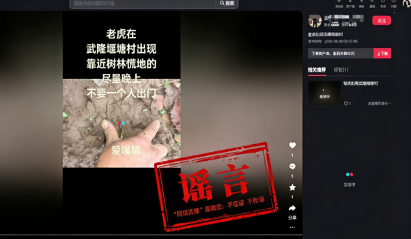 重庆武隆“出现老虎”谣言破碎，造谣者被警方批评教育