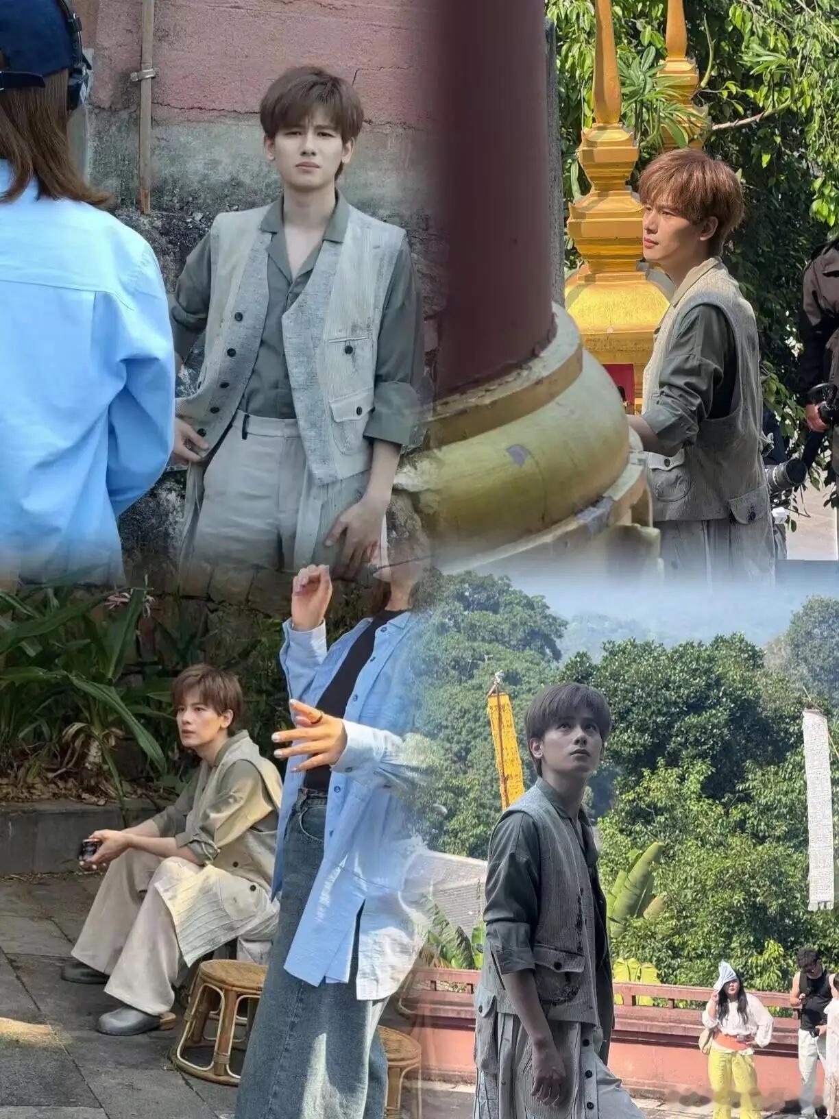 有网友在景迈山偶遇胡先煦了，他穿着灰色衬衣搭配夹克，近照十分帅气，脸小精致，发色