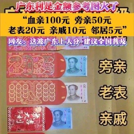广东的红包准则这次彻底戳中了全国网友的痛点。一张写着“血亲100元、旁亲50元、
