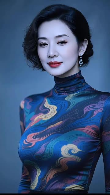 优雅气质，复古风潮，红唇蓝衣，惊艳四座！