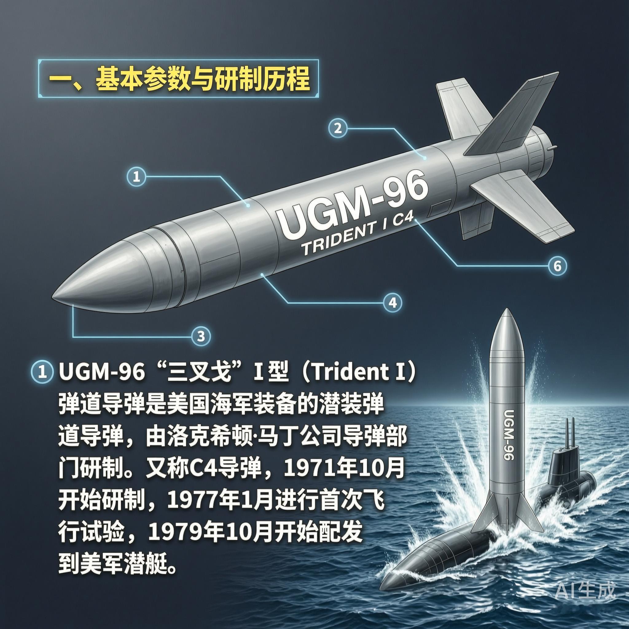 军事ai新视野美国UGM-96“三叉戟”Ⅰ型弹道导弹UGM-96“三叉戟”Ⅰ型