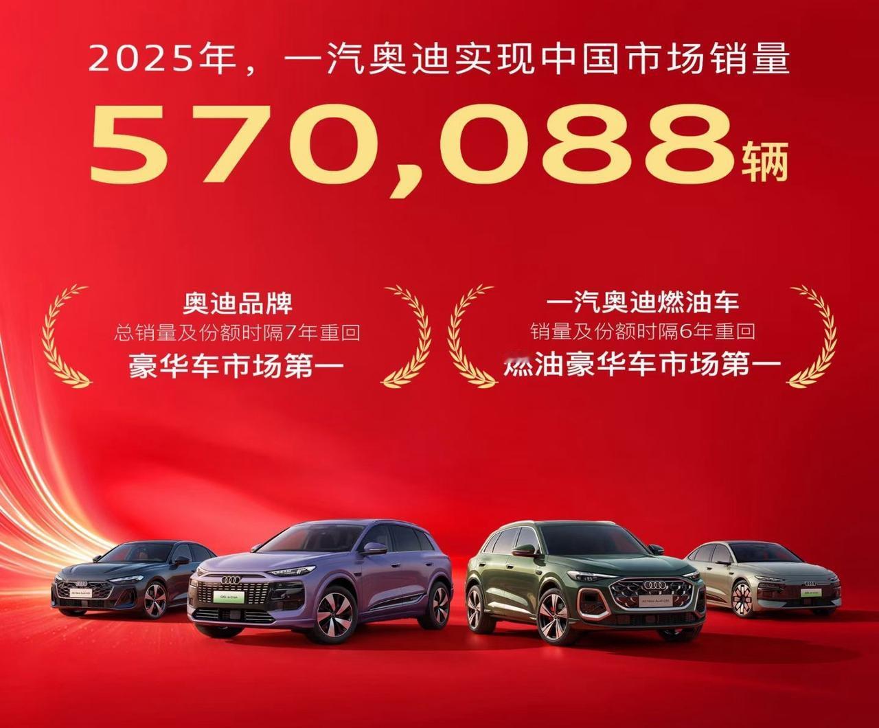 【两个第一！一汽奥迪2025销量超57万辆】日前，一汽奥迪官宣：2025年，累计